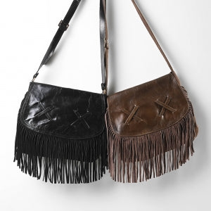 Bolsa Tiracolo de Couro com Franjas Boho