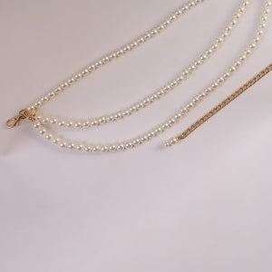Cinto Corrente com Metal Dourado e Pérolas Três Voltas - 0,5 cm