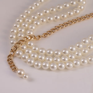 Cinto Corrente com Metal Dourado e Pérolas Três Voltas - 0,5 cm