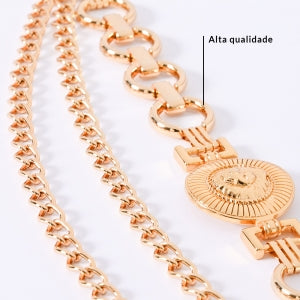 Cinto Corrente Leão de Metal Dourado - 2,5 cm