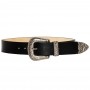Cinto de Couro Preto com uma Fivela e Ponteira Prata Western - 3,5 cm