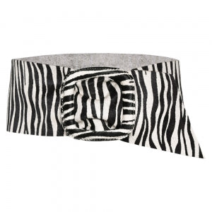 Cinto Faixa de Couro Animal Print Zebra com Fivela Encapada -  9,0 cm