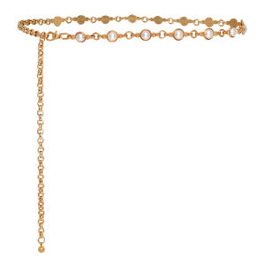 Cinto Corrente Delicada com Metal Dourado e Detalhes em Pérolas - 1,0 cm