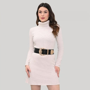 Cinto de Couro Croco Max Largo com Fivela e Ponteira Dourada - 6,0 cm