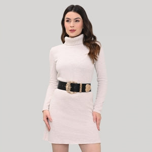Cinto de Couro Croco Max Largo com Fivela e Ponteira Dourada - 6,0 cm