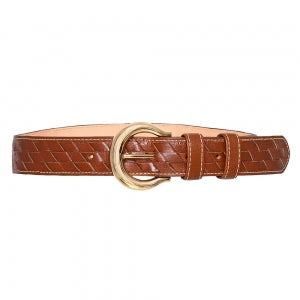 Cinto de Couro Trançado com Fivela Dourada - 3,5 cm