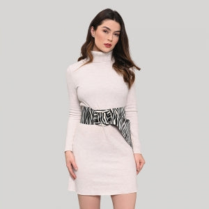 Cinto Faixa de Couro Animal Print Zebra com Fivela Encapada -  9,0 cm