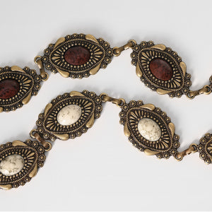 Corrente Boho de Metal com Pedraria Marrom - 3,0 cm
