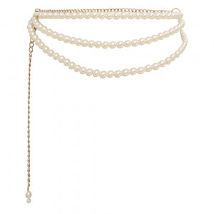 Cinto Corrente com Metal Dourado e Pérolas Três Voltas - 0,5 cm