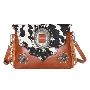 Bolsa Tiracolo de Couro Premium Vaca com Franjas - Cow Print