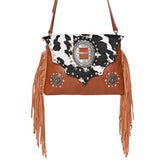Bolsa Tiracolo de Couro Premium Vaca com Franjas - Cow Print