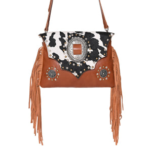Bolsa Tiracolo de Couro Premium Vaca com Franjas - Cow Print