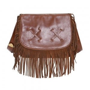 Bolsa Tiracolo de Couro com Franjas Boho